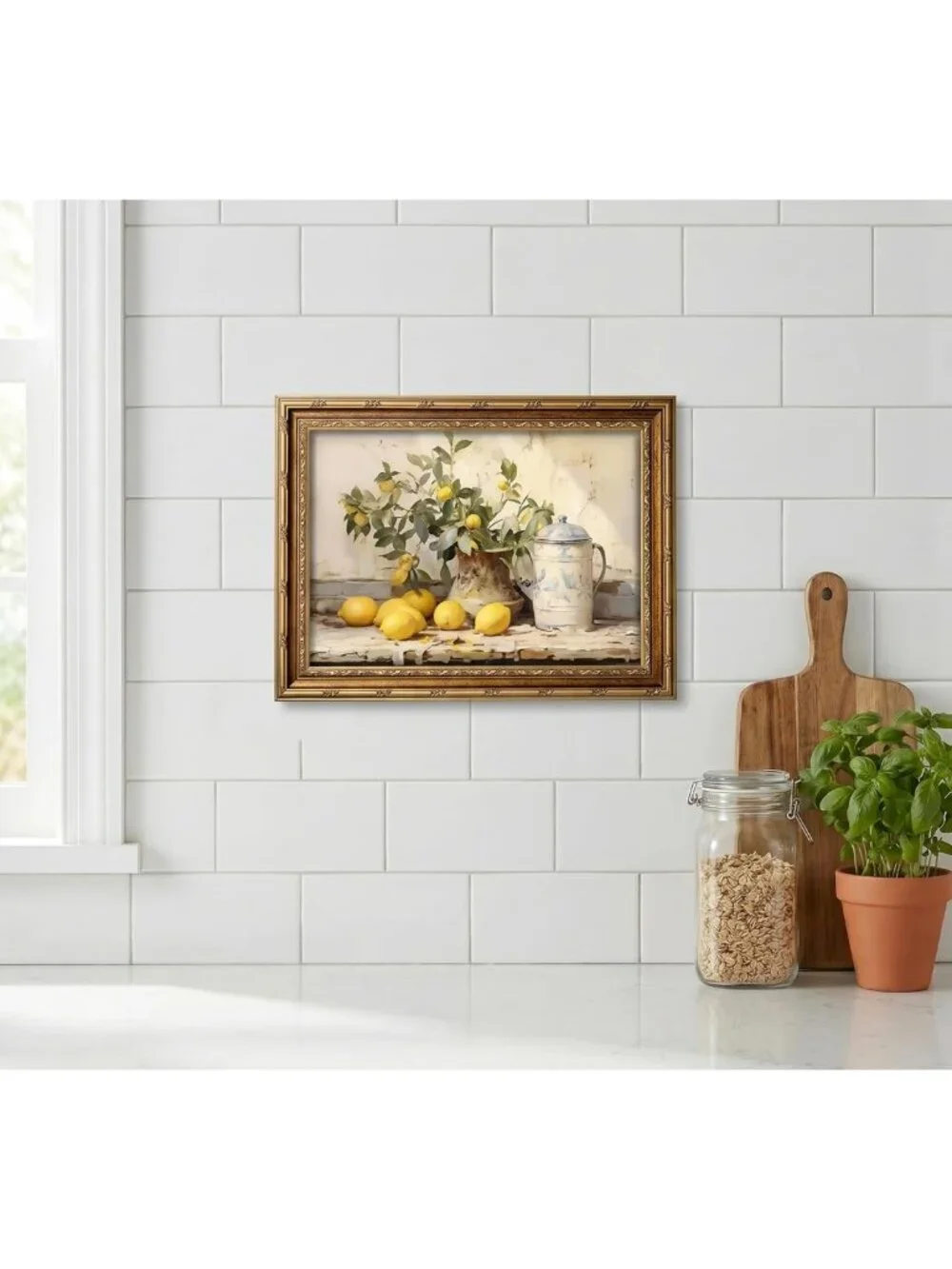 Rustic Vintage Gold Framed Lemon Canvas Wall Art - Farmhouse Kitchen Decor